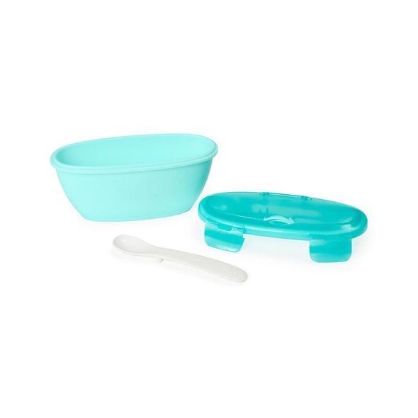 SKIP HOP MISKA S LŽIČKOU V OCHRANNÉM POUZDŘE EASY SERVE TEAL 240ML, 3M+ - MISKY, TALÍŘKY A PODLOŽKY - KRMENÍ