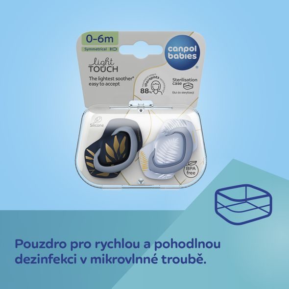CANPOL BABIES DUDLÍK SILIKONOVÝ SYMETRICKÝ LIGHT TOUCH GOLD 0-6M 2KS MODRÝ - ŠIDÍTKA A DOPLŇKY - KRMENÍ