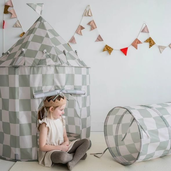 3 SPROUTS DĚTSKÝ TUNEL RECYCLED CHECKERBOARD GREEN - ZAHRADNÍ DOMKY - PRO DĚTI