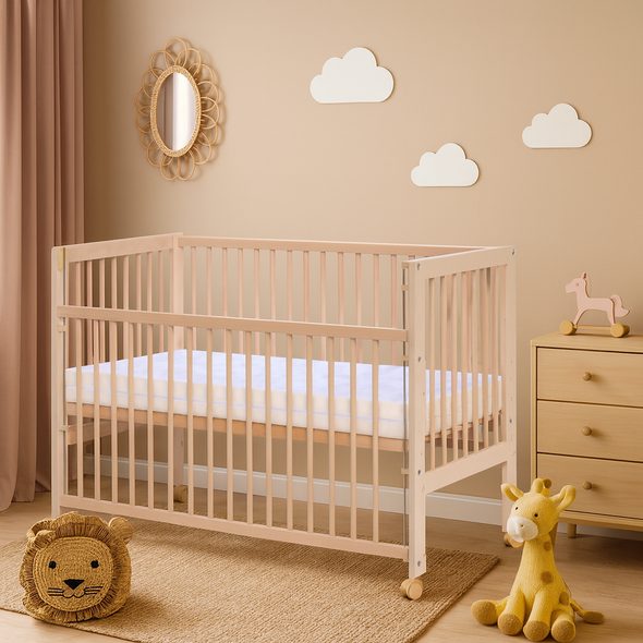 SCARLETT DĚTSKÁ POSTÝLKA SCARLETT PERTA - ECO PŘÍRODNÍ (BUK) - STAHOVACÍ BOČNICE - 120 X 60 CM - DŘEVĚNÉ POSTÝLKY - SPINKÁNÍ