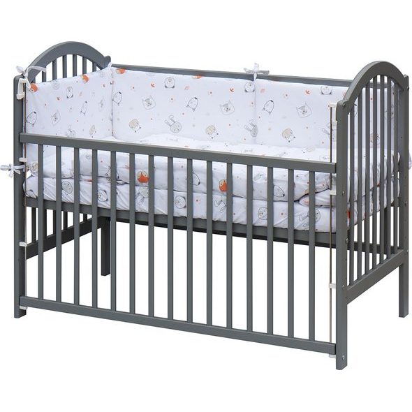 SCARLETT DĚTSKÁ POSTÝLKA S KOMPLETNÍ VÝBAVOU SCARLETT 120 X 60 CM ŠEDÁ - LABRA - DŘEVĚNÉ POSTÝLKY - SPINKÁNÍ