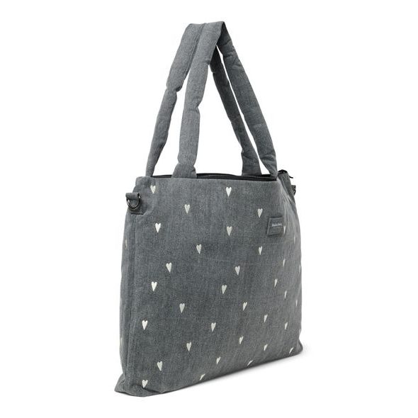 STUDIO NOOS DENIM DIAPER BAG PŘEBALOVACÍ TAŠKA GREY HEARTS - PŘEBALOVACÍ TAŠKY - KOČÁRKY A PŘÍSLUŠENSTVÍ