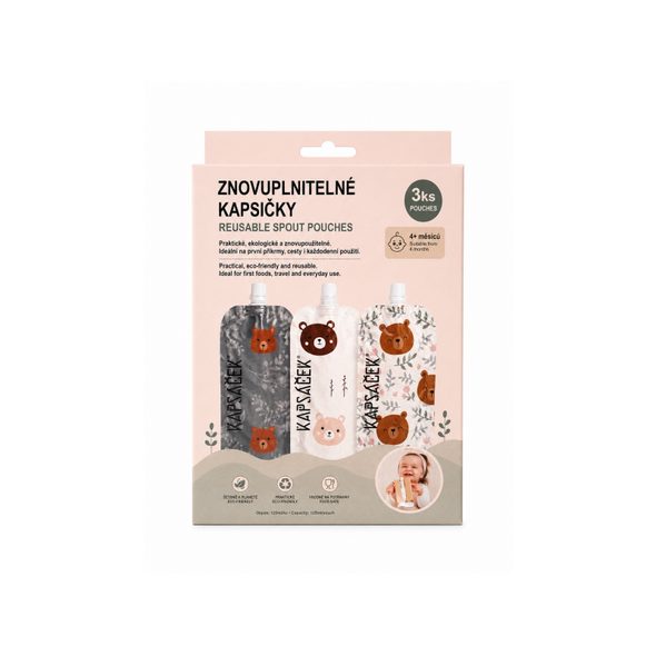 KAPSÁČEK PLNITELNÁ DĚTSKÁ KAPSIČKA 3 KS - KAPSIČKY NA JÍDLO - KRMENÍ