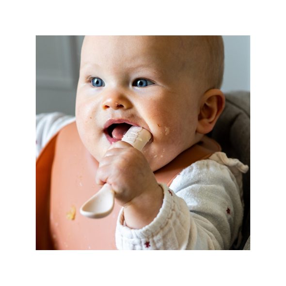 BEABA PRVNÍ LŽIČKY SILIKONOVÉ 2 KS S POUZDREM CLAY PRALINE - LŽIČKY A PŘÍBORY - KRMENÍ