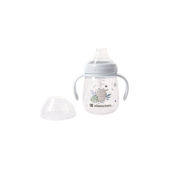 KIKKABOO HRNEK SE SILIKONOVÝM PÍTKEM 240ML 6M+ SAVANNA BLUE - DĚTSKÉ HRNEČKY - KRMENÍ