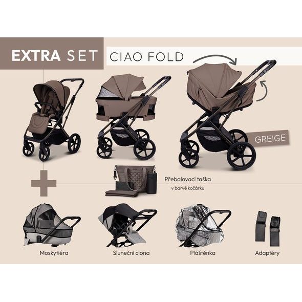 MOON CIAO FOLD EXTRA SET - GREIGE - DVOJKOMBINACE - KOČÁRKY A PŘÍSLUŠENSTVÍ