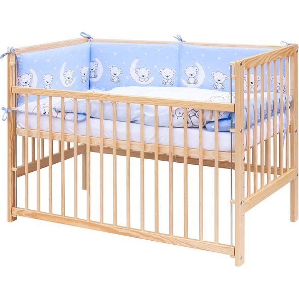 SCARLETT DĚTSKÁ POSTÝLKA S KOMPLETNÍ VÝBAVOU SCARLETT 120 X 60 CM - TORO - MODRÁ - DŘEVĚNÉ POSTÝLKY - SPINKÁNÍ
