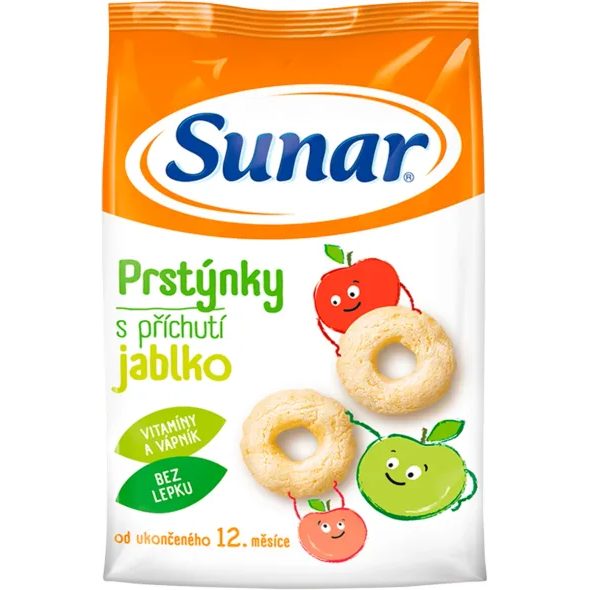 SUNAR DĚTSKÝ SNACK JABLKOVÉ PRSTÝNKY 50G - TYČINKY/SUŠENKY - KRMENÍ