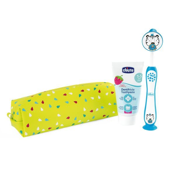 CHICCO SET ZUBNÍ KARTÁČEK A PASTA V POUZDŘE - TIGER, 3R+ - ZUBNÍ KARTÁČKY A PASTY - KOUPÁNÍ A ZDRAVÍ