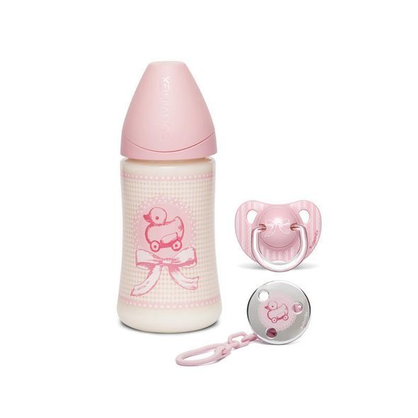 SUAVINÉX TOYS SET - LÁHEV 270ML + KLIP + DUDLÍK 0-6M - VÝHODNÉ SADY - KRMENÍ