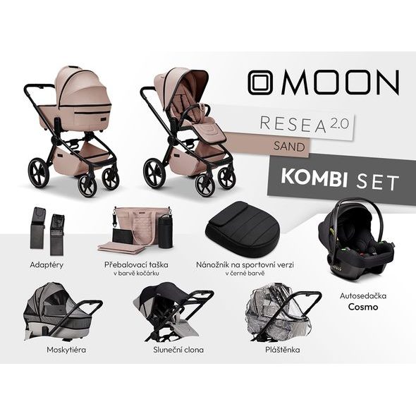 MOON RESEA 2.0 KOMBI SET - SAND - KOMBINACE S PŘÍSLUŠENSTVÍM - KOČÁRKY A PŘÍSLUŠENSTVÍ