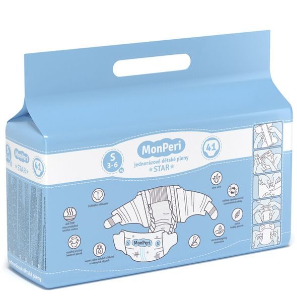 MONPERI STAR S 3-6KG (41KS) HYPOALERGENNÍ JEDNORÁZOVÉ DĚTSKÉ PLENY VEL. 2 - JEDNORÁZOVÉ PLENY - PŘEBALOVÁNÍ