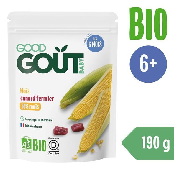 GOOD GOUT BIO KUKUŘICE S KACHNÍM MASEM 190 G - MASO/ZELENINA - KRMENÍ