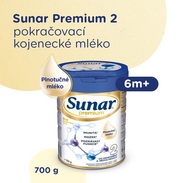 SUNAR 6X PREMIUM 2 MLÉKO POKRAČOVACÍ 700G - KOJENECKÁ MLÉKA - KRMENÍ