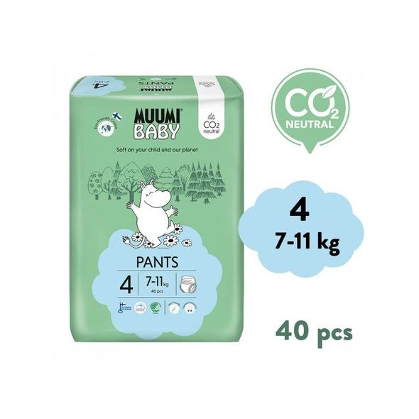 MUUMI BABY WALKERS 4 MAXI 7-11 KG (40 KS), KALHOTKOVÉ EKO PLENY - JEDNORÁZOVÉ PLENY - PŘEBALOVÁNÍ