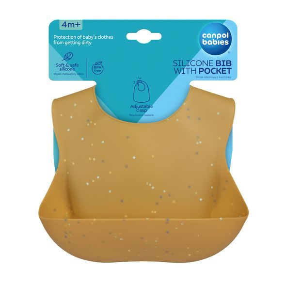 CANPOL BABIES SILIKONOVÝ BRYNDÁK S KAPSOU DOTS ŽLUTÝ - BRYNDÁKY - KRMENÍ