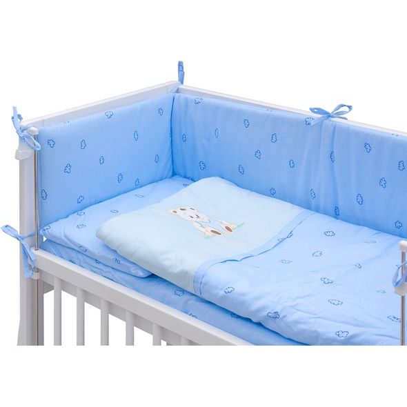 SCARLETT DĚTSKÁ POSTÝLKA BABY BÍLÁ S KOMPLETNÍ VÝBAVOU MÉĎA MODRÁ 90X41 CM - DŘEVĚNÉ POSTÝLKY - SPINKÁNÍ