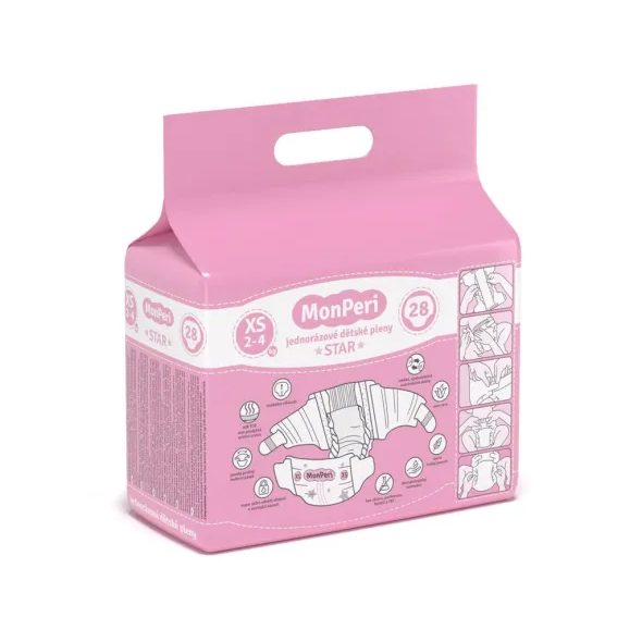 MONPERI STAR XS 2-4KG (28KS) HYPOALERGENNÍ JEDNORÁZOVÉ DĚTSKÉ PLENY VEL. 1 - JEDNORÁZOVÉ PLENY - PŘEBALOVÁNÍ