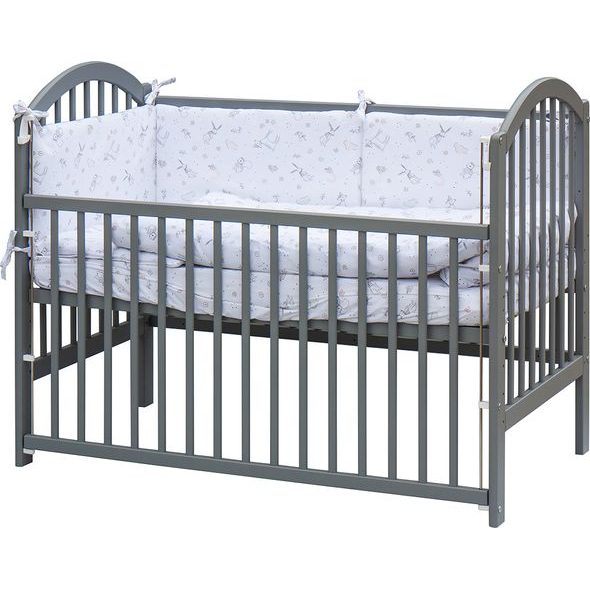 SCARLETT DĚTSKÁ POSTÝLKA S KOMPLETNÍ VÝBAVOU SCARLETT 120 X 60 CM ŠEDÁ - LUKA - DŘEVĚNÉ POSTÝLKY - SPINKÁNÍ