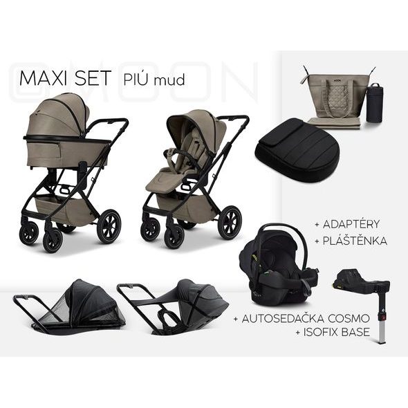 MOON PIÚ MAXI SET BLACK MATT - MUD - KOMBINACE S PŘÍSLUŠENSTVÍM - KOČÁRKY A PŘÍSLUŠENSTVÍ