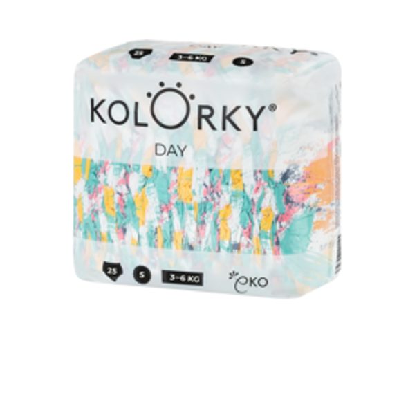 KOLORKY DAY ŠTĚTCE S (3-6 KG) 25 KS JEDNORÁZOVÉ EKO PLENKY - JEDNORÁZOVÉ PLENY - PŘEBALOVÁNÍ