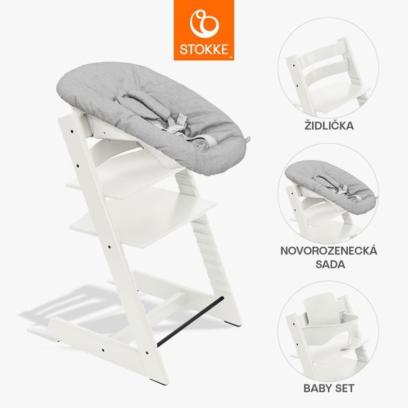 STOKKE® TRIPP TRAPP® + NOVOROZENECKÁ SADA + BABY SET ZVÝHODNĚNÁ SADA - JÍDELNÍ ŽIDLIČKY DŘEVĚNÉ - KRMENÍ