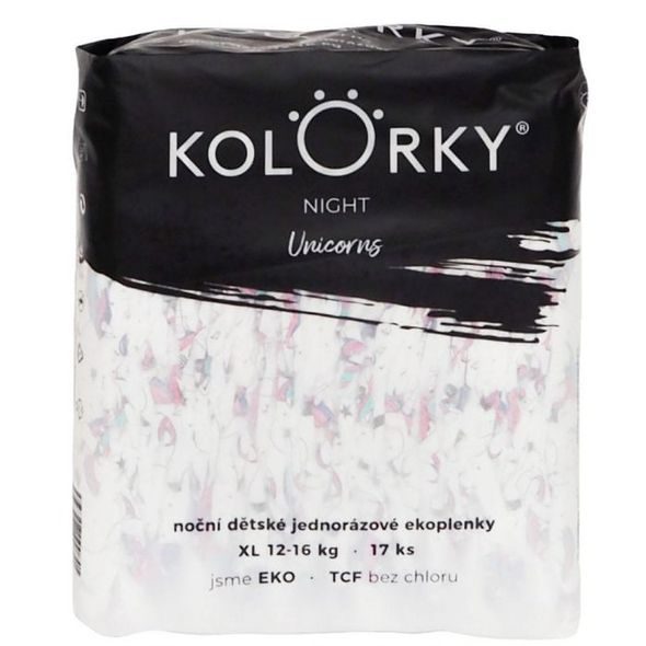 KOLORKY NIGHT JEDNOROŽCI XL (12-16 KG) 17 KS NOČNÍ JEDNORÁZOVÉ EKO PLENKY - JEDNORÁZOVÉ PLENY - PŘEBALOVÁNÍ