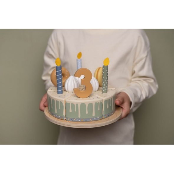 LITTLE DUTCH NAROZENINOVÝ DORT 26 DÍLŮ DŘEVĚNÝ BLUE - DŘEVĚNÉ HRAČKY - PRO DĚTI