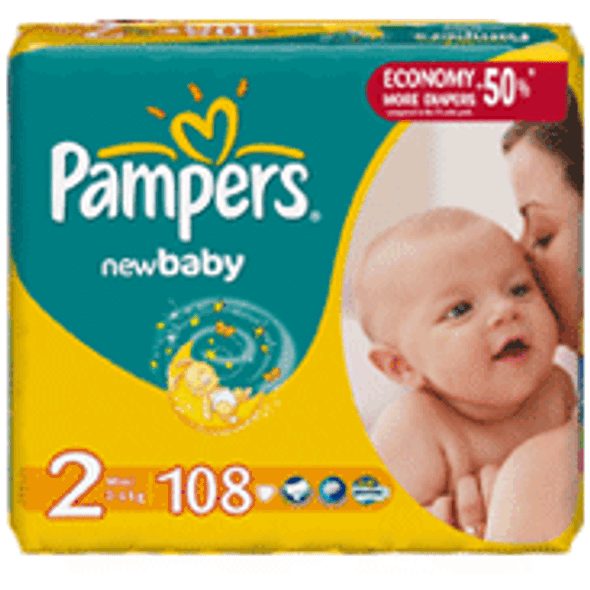 PAMPERS GIANTPACK MINI 108 VEL.2(3-6KG) - LÁTKOVÉ PLENY SKLÁDANÉ - PŘEBALOVÁNÍ
