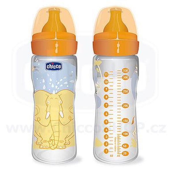 CHICCO FYZIOLOGICKÁ PP LAHEV,330ML,KAUČUKOVÝ DUDLÍK NA JÍDLO,4M+ - KOJENECKÉ LAHVE - KRMENÍ