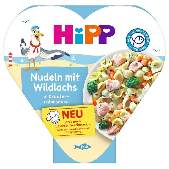 HIPP TĚSTOVINY S DIVOKÝM LOSOSEM S BYLINKOVO-SMETANOVOU OMÁČKOU 250 G - MASO/ZELENINA - KRMENÍ