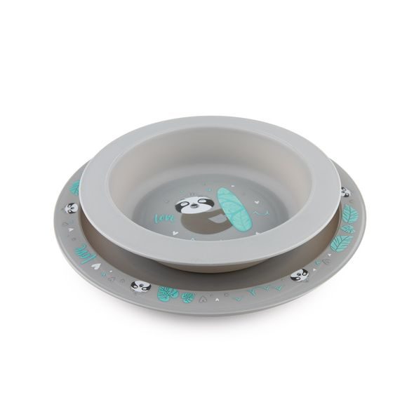 CANPOL BABIES JÍDELNÍ SADA EXOTIC ANIMALS 2KS ŠEDÁ - MISKY, TALÍŘKY A PODLOŽKY - KRMENÍ