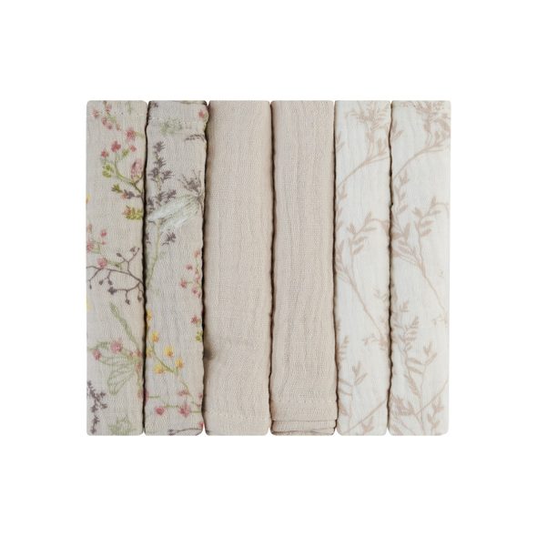 KIKKABOO PLENY MUŠELÍNOVÉ 30X30 CM 6KS SECRET GARDEN BEIGE - LÁTKOVÉ PLENY ALL IN ONE - PŘEBALOVÁNÍ