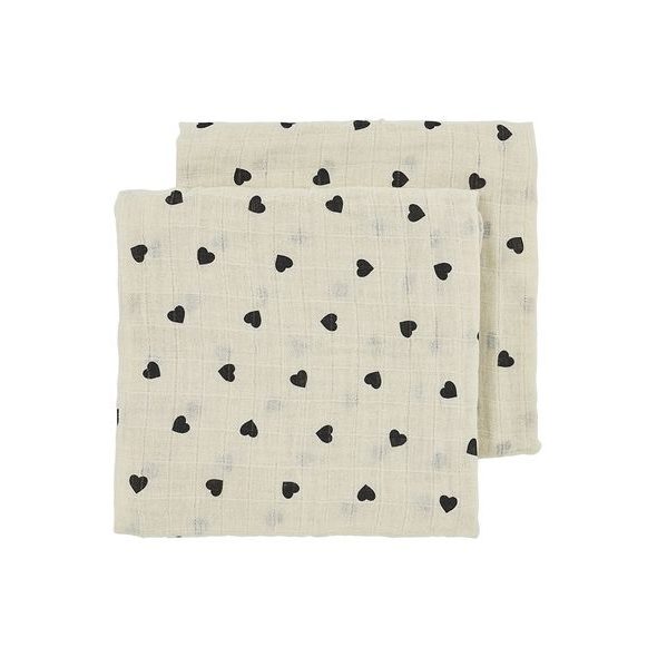 MEYCO MUŠELÍNOVÉ PLENY SWEET HEART 70X70 CM 2-BALENÍ - SOFT SAND/BLACK - LÁTKOVÉ PLENY ALL IN ONE - PŘEBALOVÁNÍ