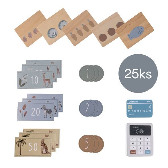 ZOPA DŘEVĚNÁ POKLADNA SET - MOTORICKÉ A HRY - PRO DĚTI