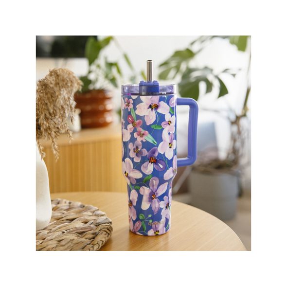 QUOKKA NEREZOVÝ TERMOHRNEK S BRČKEM STREAM FLOWER DUSK 1200 ML - TERMOOBALY A TERMOSKY - KRMENÍ