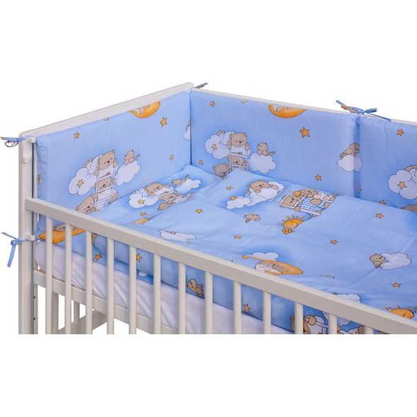 SCARLETT DĚTSKÁ POSTÝLKA S KOMPLETNÍ VÝBAVOU SCARLETT 120 X 60 CM - MRÁČEK - MODRÁ - DŘEVĚNÉ POSTÝLKY - SPINKÁNÍ