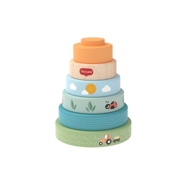 TINY LOVE NASAZOVACÍ KROUŽKY DŘEVĚNÉ FARMERS FUNDAY - STOHOVACÍ HRAČKY - PRO DĚTI