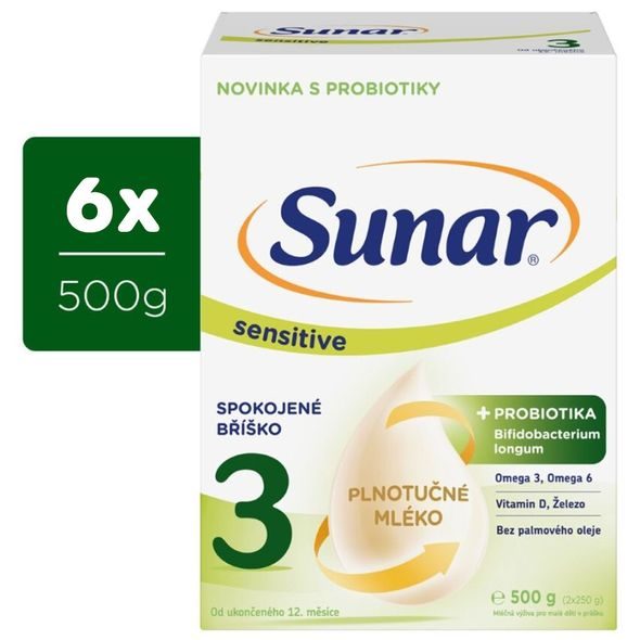 SUNAR 6X SENSITIVE 3 BATOLECÍ KOJENECKÉ MLÉKO 500G - KOJENECKÁ MLÉKA - KRMENÍ
