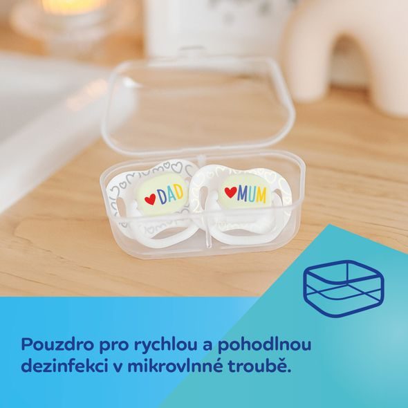 CANPOL BABIES DUDLÍK SVÍTÍCÍ SILIKONOVÝ SYMETRICKÝ LOVE MUM&DAD 6-18M 2KS - ŠIDÍTKA A DOPLŇKY - KRMENÍ
