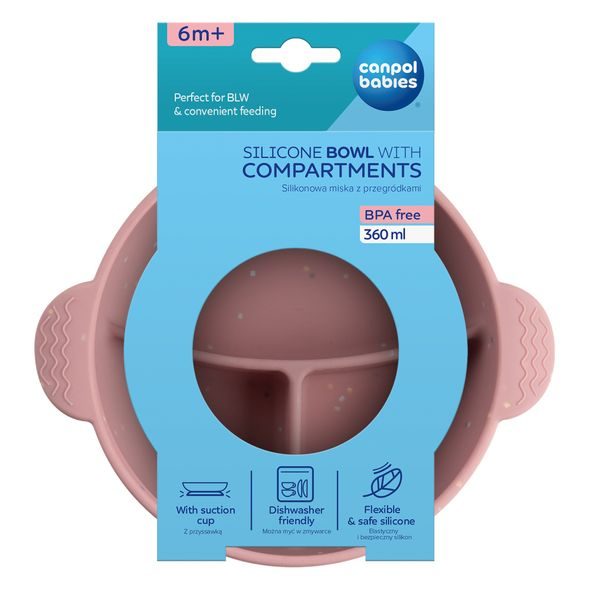 CANPOL BABIES SILIKONOVÁ DĚLENÁ MISKA S PŘÍSAVKOU DOTS 360ML RŮŽOVÁ - MISKY, TALÍŘKY A PODLOŽKY - KRMENÍ