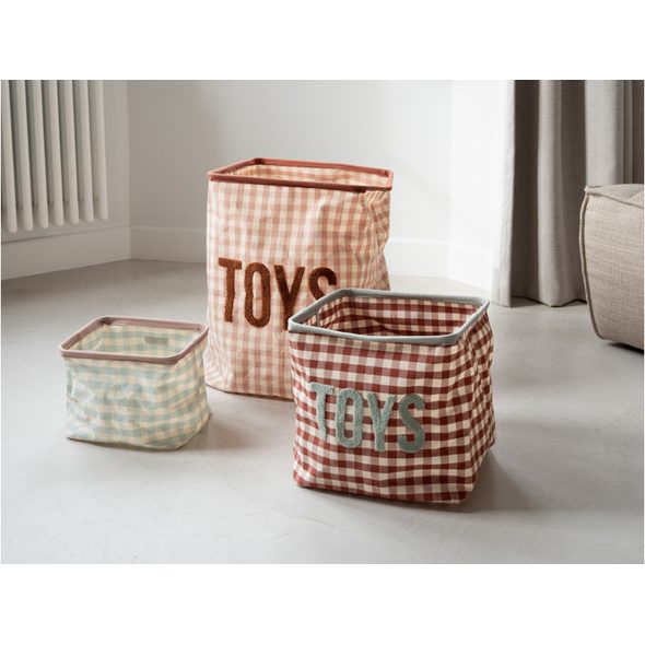 CHILDHOME KOŠ NA HRAČKY 20X20X25 CM VICHY SAGE GREEN - BOXY NA HRAČKY - SPINKÁNÍ