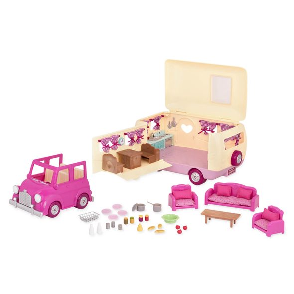 LI'L WOODZEEZ SADA NA KEMPOVÁNÍ PINK HAPPY CAMPER - DOPLŇKY PRO FIGURKY - PRO DĚTI