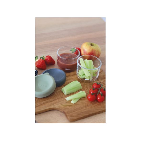 BEABA KELÍMKY NA JÍDLO SKLENĚNÉ 2X 150 ML GREEN GREY - USKLADNĚNÍ JÍDLA - KRMENÍ