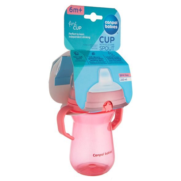 CANPOL BABIES HRNEČEK SE SILIKONOVÝM PÍTKEM FIRSTCUP 250ML RŮŽOVÝ - DĚTSKÉ HRNEČKY - KRMENÍ
