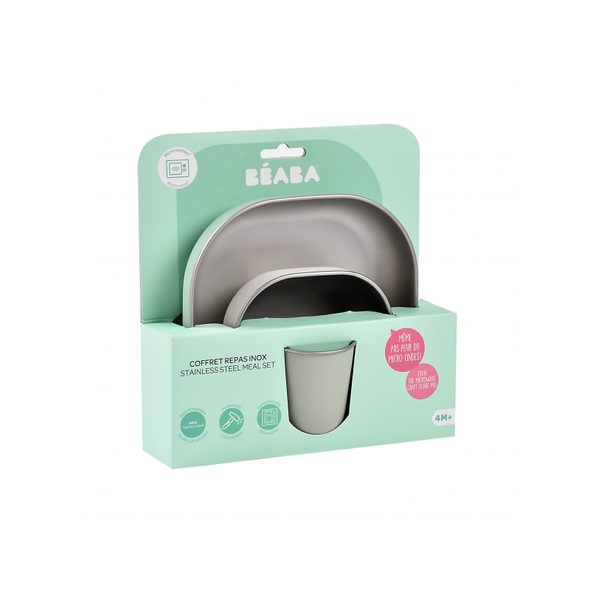 BEABA JÍDELNÍ SADA NEREZ 3-DÍLNÁ SAGE GREEN - MISKY, TALÍŘKY A PODLOŽKY - KRMENÍ