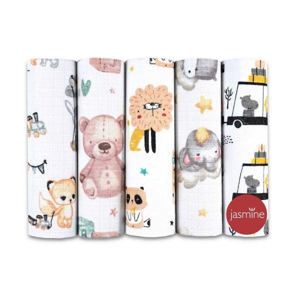 BAVLNĚNÉ PLENY BOX ANIMALS 2 70X80 5KS - LÁTKOVÉ PLENY ALL IN ONE - PŘEBALOVÁNÍ