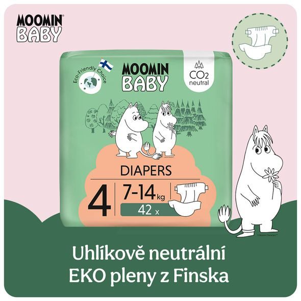 MOOMIN BABY 4 MAXI 7–14 KG (42 KS), EKO PLENY - JEDNORÁZOVÉ PLENY - PŘEBALOVÁNÍ