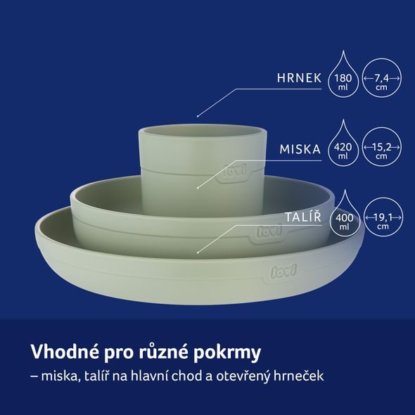 LOVI SADA NÁDOBÍ S HRNEČKEM 3KS PISTACHIO - MISKY, TALÍŘKY A PODLOŽKY - KRMENÍ