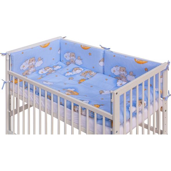 SCARLETT DĚTSKÁ POSTÝLKA S KOMPLETNÍ VÝBAVOU SCARLETT 120 X 60 CM - MRÁČEK - MODRÁ - DŘEVĚNÉ POSTÝLKY - SPINKÁNÍ